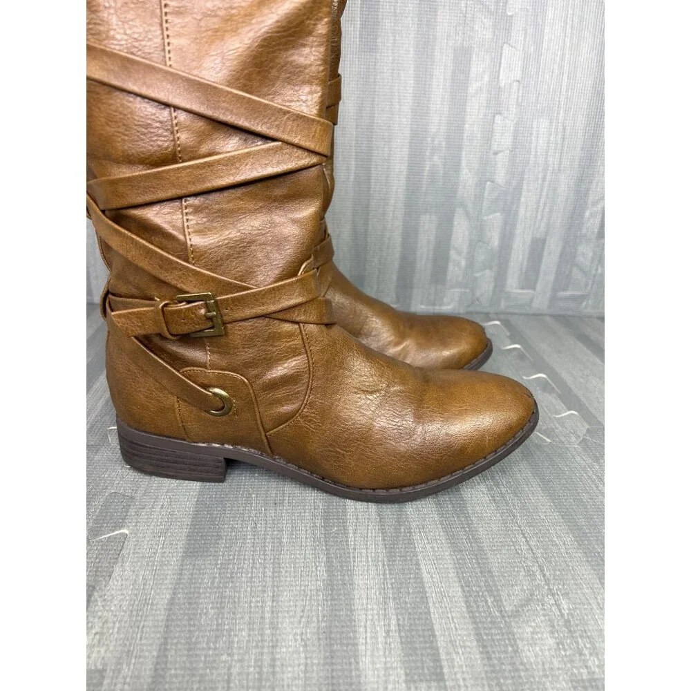 Shoedazzle Orla Brown Knee-High Boots Brown Knitted Cuff Women’s Size 8